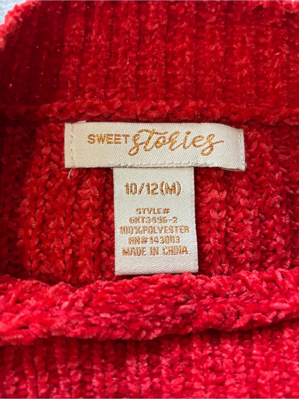 Sweet Stories Girls Red Cable-Knit Crewneck Sweater Size10/12M
